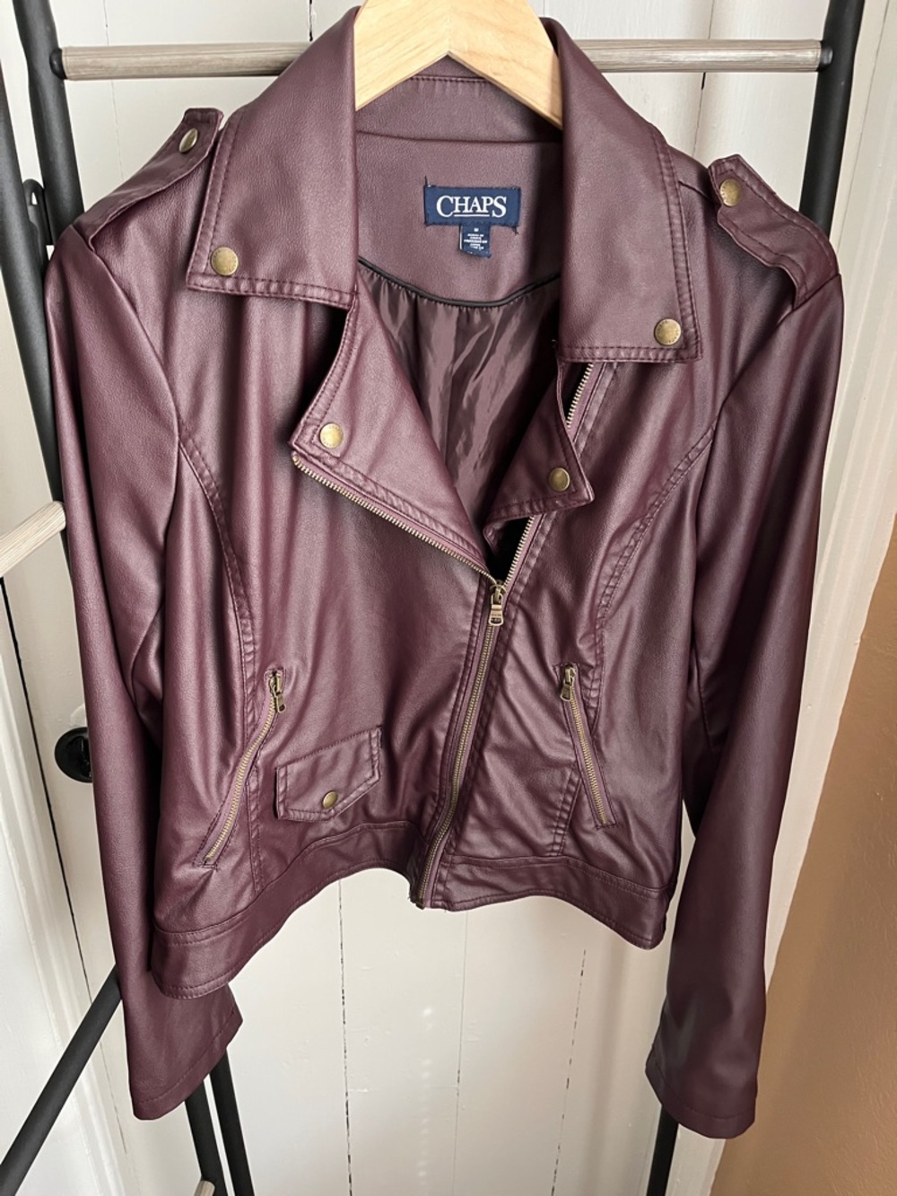 Chaps brown moto style, faux leather